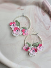 Load image into Gallery viewer, Handmade crochet loop floral earrings