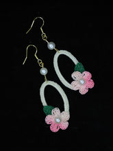 Load image into Gallery viewer, Single flower with oval loop dangle earrings