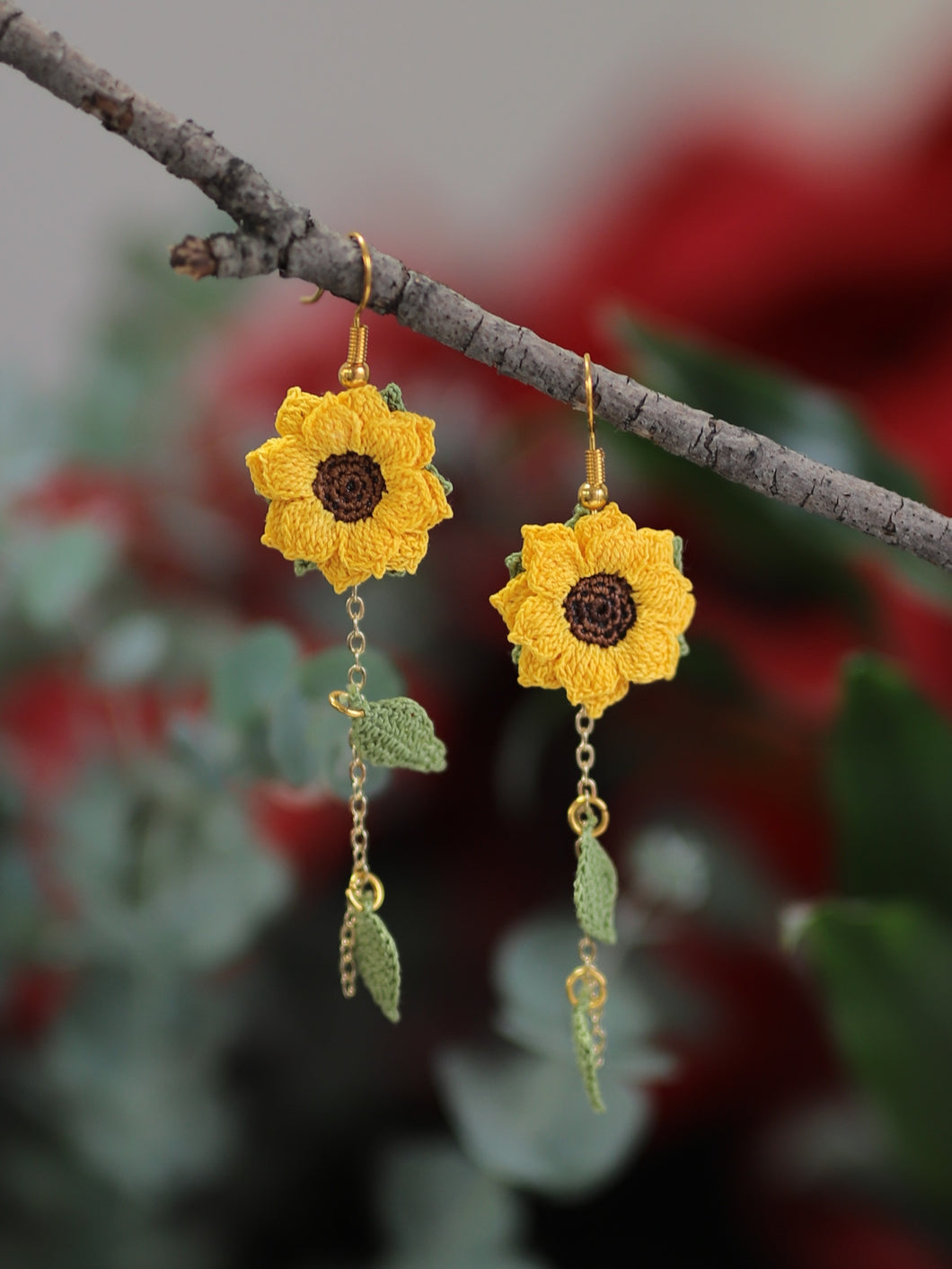 Micro crochet sunflower earrings